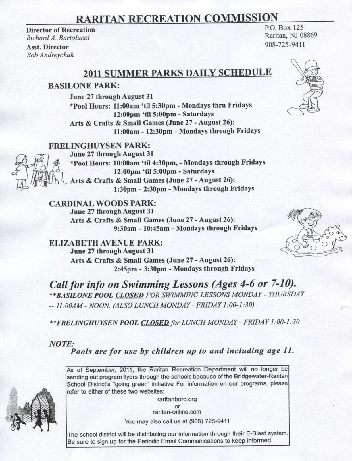 Summer Parks Schedule 2011