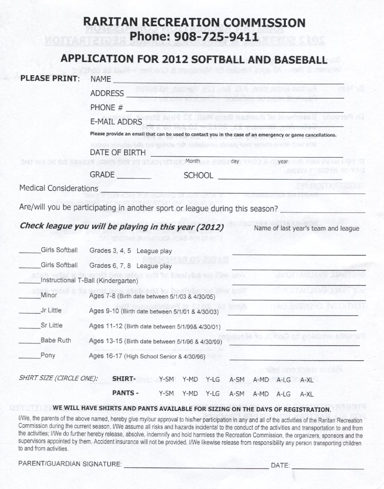 Baseball Sign Up 2012